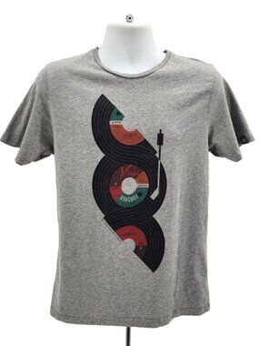 Moncat X Typographia Mens Large Shirt Organic Cotton Vinyl Records Graphic Gray